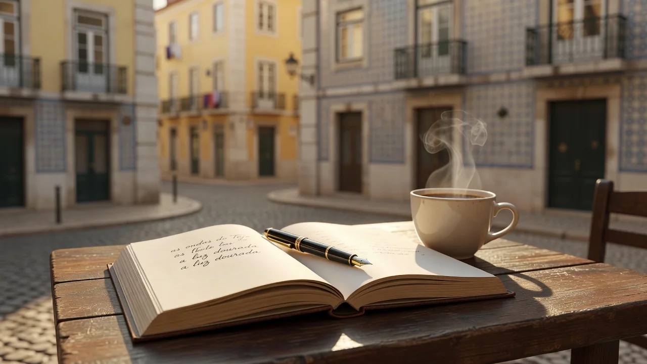 Livro aberto com marcador e uma caneta de tinta permanente sobre mesa de café